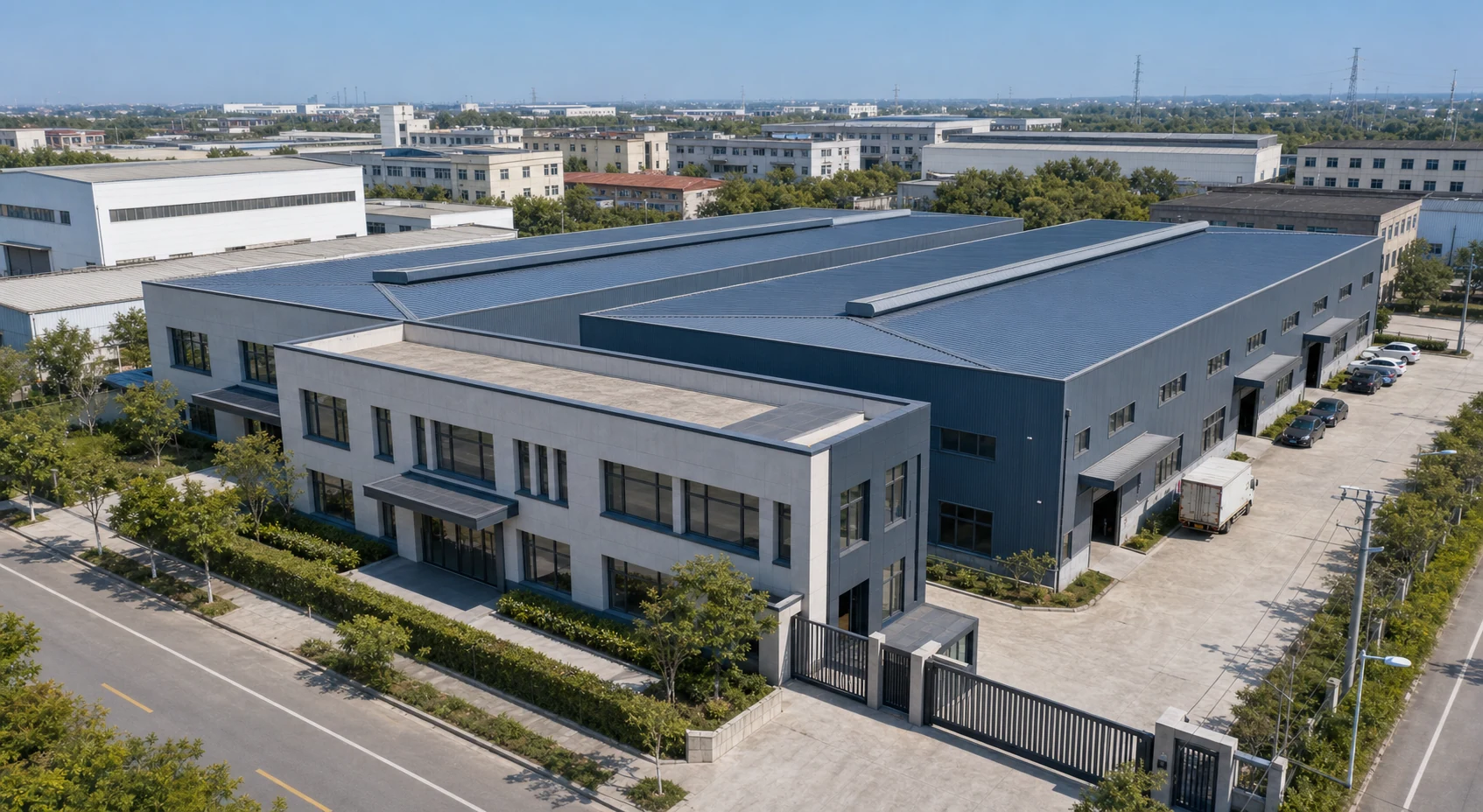 Aerial view of a precision manufacturing facility